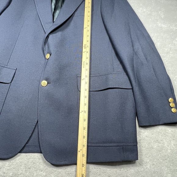 Palm Beach Blazer Mens Size 46 Solid Navy Blue Two Gold Buttons Wool Blend - Picture 7 of 14